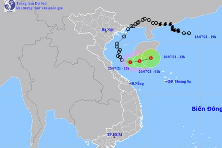 Vị trí và hướng di chuyển của áp thấp nhiệt đới. (Nguồn: nchmf.gov.vn)