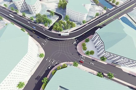 Phối cảnh cầu vượt chữ C tại nút giao Chùa Bộc - Phạm Ngọc Thạch.