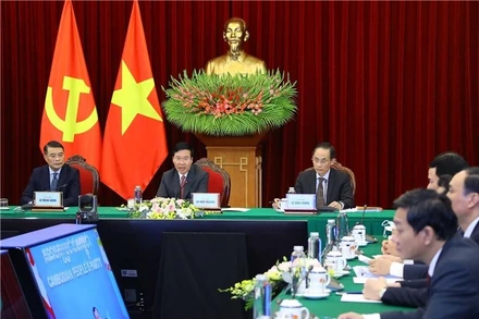 Đồng chí Võ Văn Thưởng, Ủy viên Bộ Chính trị, Thường trực Ban Bí thư phát biểu tại hội đàm. Ảnh: TTXVN.