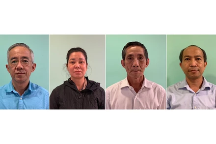 Các bị can từ trái sang phải: Nguyễn Trí Dũng; Phan Thị Bích Hạnh; Nguyễn Đỗ Nguyên; Lương Ngọc Tuấn.