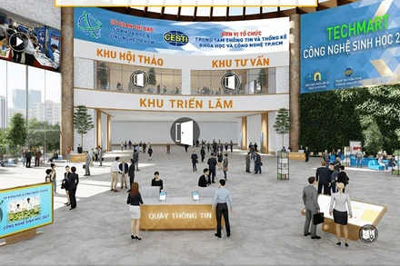 Phối cảnh triển lãm Chợ công nghệ sinh học 2021. (Ảnh chụp qua màn hình)