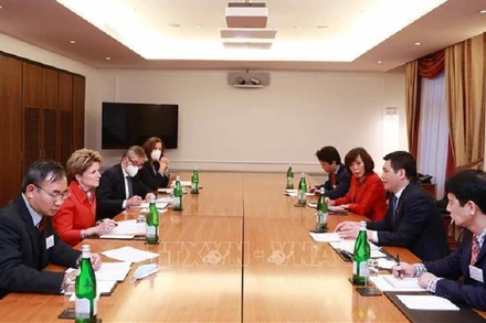 Bộ trưởng Công thương Nguyễn Hồng Diên làm việc với Bà Marie-Gabrielle Ineichen-Fleisch, Quốc vụ khanh phụ trách kinh tế Thụy Sĩ. (Ảnh: Thống Nhất – TTXVN)