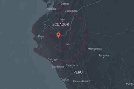 Vị trí tâm chấn trận động đất. (Ảnh: RT)