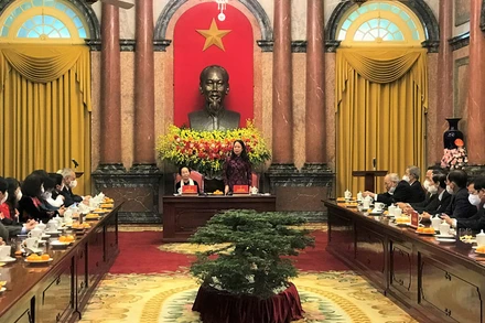 Phó Chủ tịch nước Võ Thị Ánh Xuân phát biểu tại buổi gặp mặt.