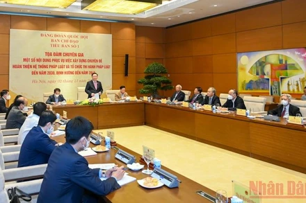 Quang cảnh tọa đàm chuyên gia về hoàn thiện hệ thống pháp luật.