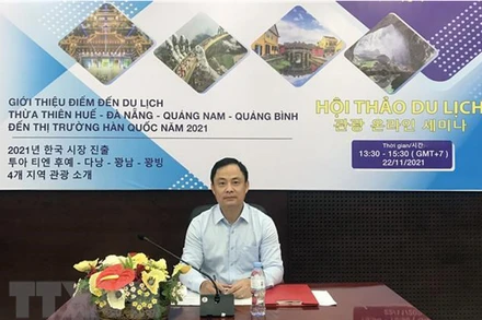 Phó Giám đốc Sở Du lịch Đà Nẵng Nguyễn Xuân Bình phát biểu tại hội thảo. (Ảnh: TTXVN)