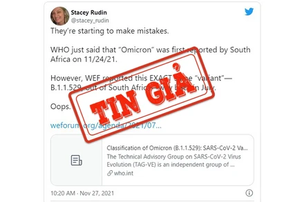 Ảnh chụp màn hình một bài đăng đưa tin sai lệch về biến thể Omicron trên Twitter. 