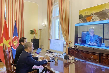 Tổng Giám đốc IAEA Rafael Mariano Grossi phát biểu khai mạc. (Ảnh: Hồng Kỳ/TTXVN)