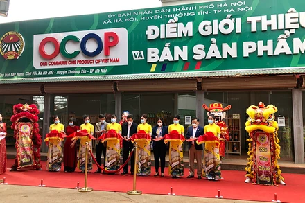 Cắt băng khai trương Điểm Giới thiệu, quảng bá và bán sản phẩm OCOP trên địa bàn huyện Thường Tín, Hà Nội.