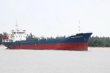 Một tàu hàng có tải trọng lớn chờ đến lượt được cập cảng để lấy hàng. (Ảnh: TTXVN)