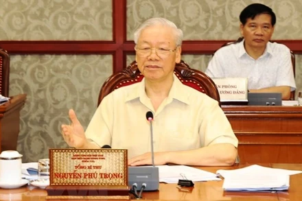 Tổng Bí thư Nguyễn Phú Trọng chủ trì một cuộc họp Bộ Chính trị, Ban Bí thư. (Ảnh: Trí Dũng/TTXVN)