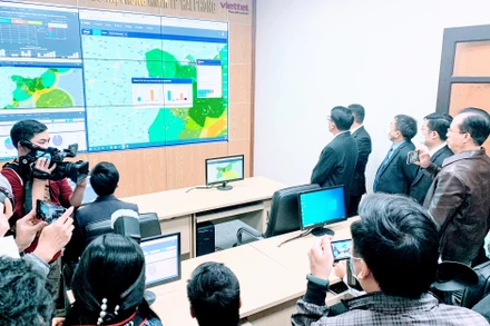 Trung tâm Giám sát điều hành đô thị thông minh (IOC) đi vào hoạt động thử nghiệm. (Ảnh: NGÔ QUANG DŨNG)