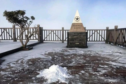 Sương muối rơi trắng đỉnh Fansipan (Lào Cai).