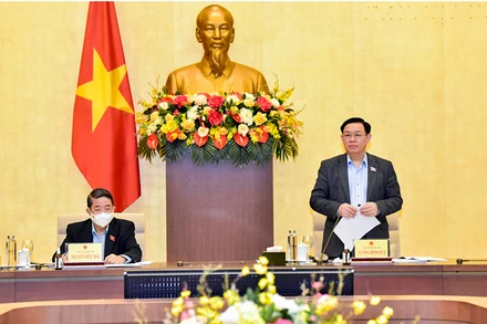 Chủ tịch Quốc hội Vương Đình Huệ phát biểu tại buổi làm việc. (Ảnh: Duy Linh)