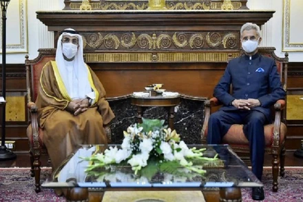 Cuộc hội đàm giữa Bộ trưởng Ngoại giao Ấn Độ (bên phải) và Tổng Thư ký GCC. (Ảnh: ANI).