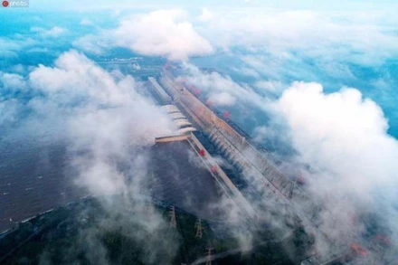 Một góc đập Tam Hiệp ngày 18-8. (Nguồn: Tân Hoa xã)