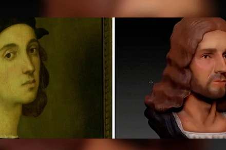 Chân dung Raphael tự họa và được dựng lại bằng máy tính (Ảnh: NY Post).