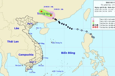 Vị trí và hướng di chuyển của áp thấp nhiệt đới. (Nguồn: nchmf.gov.vn)
