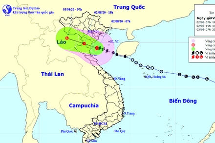 Vị trí và hướng di chuyển của bão số 2. (Nguồn: nchmf.gov.vn)
