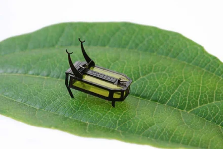 Một con bọ robot nặng khoảng ba hạt gạo, leo và bò mà không cần nguồn điện. Ảnh: Science Robotics.