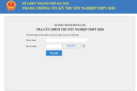 Giao diện trang tra cứu điểm thi trực tuyến của Sở GD-ĐT Hà Nội