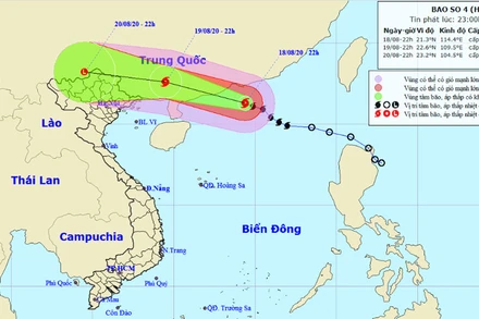 Vị trí và hướng di chuyển của bão số 4. (Nguồn: nchmf.gov.vn)