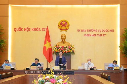 Chủ tịch Quốc hội Nguyễn Thị Kim Ngân chủ trì phiên họp sáng nay. (Ảnh: Cổng Thông tin điện tử Quốc hội)