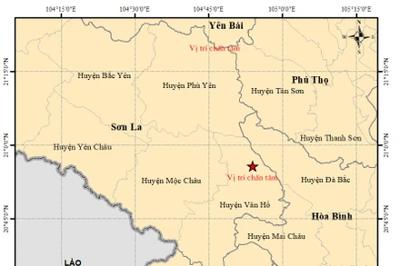 Tâm chấn động đất tại huyện Vân Hồ, Sơn La sáng nay.