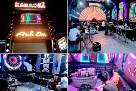 Quán karaoke Anh Em hoạt động lén lút trong mùa dịch. (Ảnh: Công an cung cấp) 