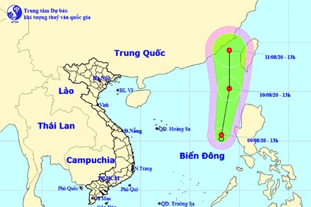 Vị trí và hướng di chuyển của áp thấp nhiệt đới trên Biển Đông. (Nguồn: nchmf.gov.vn)