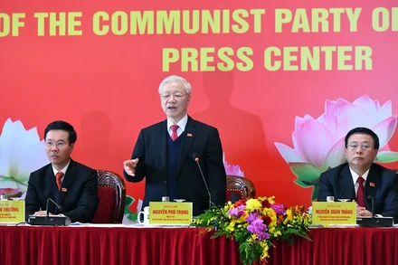 Tổng Bí thư, Chủ tịch nước Nguyễn Phú Trọng phát biểu ý kiến và trả lời báo chí tại buổi họp báo.