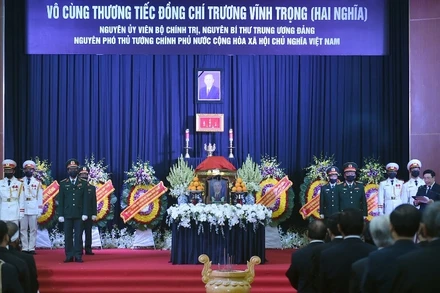 Lễ truy điệu đồng chí Trương Vĩnh Trọng, nguyên: Ủy viên Bộ Chính trị, Bí thư T.Ư Đảng, Phó Thủ tướng Chính phủ tại Hội trường UBND tỉnh Bến Tre.