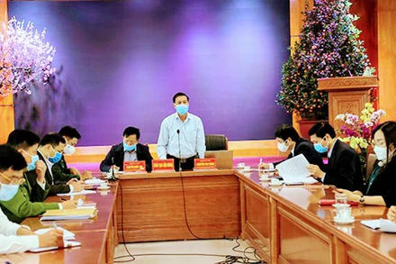 Quang cảnh cuộc họp phòng chống dịch chiều 16-2 của TP Hải Phòng.