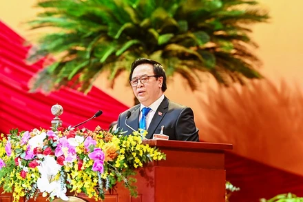 Đồng chí Hoàng Bình Quân, Ủy viên Trung ương Đảng khóa XII, Trưởng Ban Đối ngoại Trung ương phát biểu tham luận. (Ảnh: Anh Tuấn - Duy Linh)