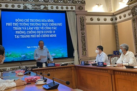 Phó Thủ tướng Thường trực Chính phủ Trương Hòa Bình phát biểu tại buổi làm việc. Ảnh: TTBC