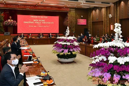 Quang cảnh hội nghị Thường trực Thành ủy về tình hình Tết. (Ảnh: Duy Linh)