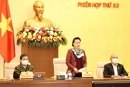 Chủ tịch Quốc hội Nguyễn Thị Kim Ngân phát biểu tại phiên họp thứ 53 của Ủy ban Thường vụ Quốc hội. Ảnh: Quốc hội