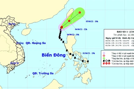 Vị trí và hướng di chuyển của bão số 1. (Nguồn: nchmf.gov.vn)