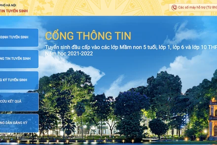 Hình ảnh trang Cổng thông tin tuyển sinh của Thành phố Hà Nội năm học 2021-2022