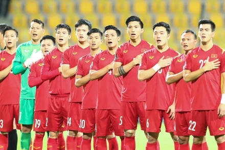 Những “chiến binh sao vàng” đã chính thức lập nên kỳ tích giành vé vào vòng loại thứ 3 World Cup 2022. (Ảnh: TTXVN)