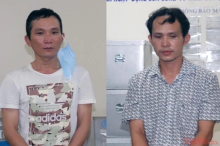 Trần Ngọc Đẹp (bên trái) và Nguyễn Thái Dương bị bắt quả tang vận chuyển ma túy. 