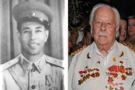 Anh hùng Lực lượng vũ trang nhân dân Việt Nam Kostas Sarantidis khi chiến đấu trong hàng ngũ quân đội Việt Nam (trái) và lúc về già. (Ảnh: Idcommunism.com)