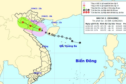 Vị trí và hướng di chuyển của bão số 2. (Nguồn: nchmf.gov.vn)