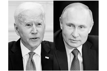 Tổng thống Nga Vladimir Putin (phải) và Tổng thống Mỹ Joe Biden trước thềm cuộc gặp cấp cao, ngày 16-6, tại Geneva (Thụy Sĩ). 
