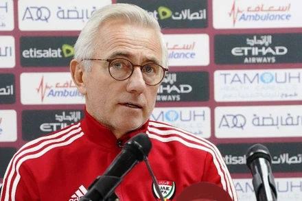 HLV Bert van Marwijk nhấn mạnh mục tiêu toàn thắng của UAE ở các trận còn lại tại vòng loại 2 World Cup 2022 khu vực châu Á. (Ảnh: UAEFA)