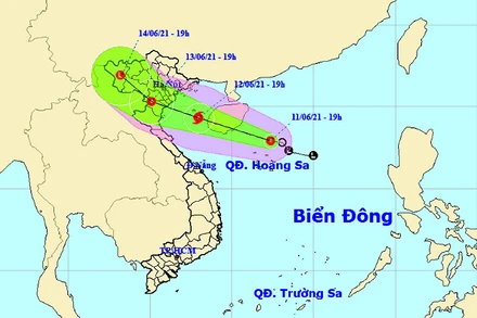 Vị trí và hướng di chuyển của áp thấp nhiệt đới. (Nguồn: nchmf.gov.vn)