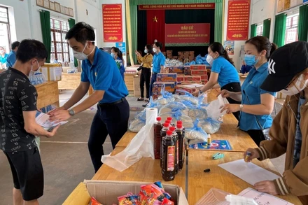 "Siêu thị 0 đồng" do LĐLĐ tỉnh Bắc Giang thành lập tại xã Song Khê, xã Nội Hoàng, TP Bắc Giang, nơi có hơn một nghìn CNLĐ đang ở trọ.