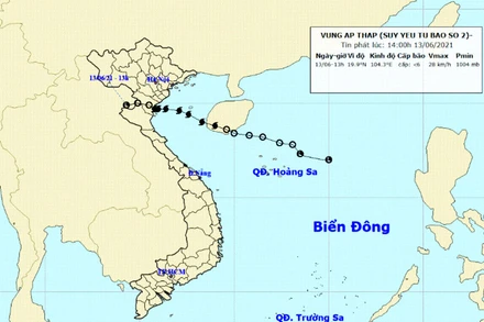 Vùng áp thấp tiếp tục suy yếu và tan dần. (Nguồn: nchmf.gov.vn)
