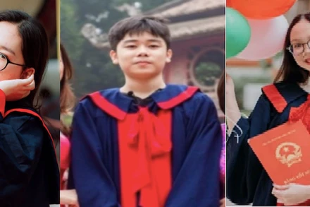 Từ trái qua: Vũ Ngọc Bảo Hân, Trần Tùng Bách, Đỗ Hương Giang. Ảnh: Sở GD-ĐT Hà Nội