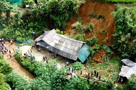 Hiện trường vụ sạt lở đất ở xã Bảo Hà, huyện Bảo Yên, tỉnh Lào Cai làm một phụ nữ tử vong. 